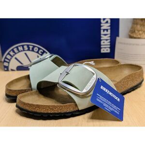 Birkenstock Madrid Big Buckle Matcha Green Nubuck Leather Slide Sandals EU40 NIB